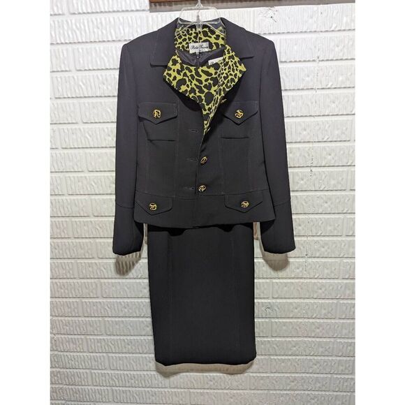 Rickie Freeman for Terri Jon Women's Size 4 Black Leopard Silk 2 Piece Dress - Picture 1 of 9